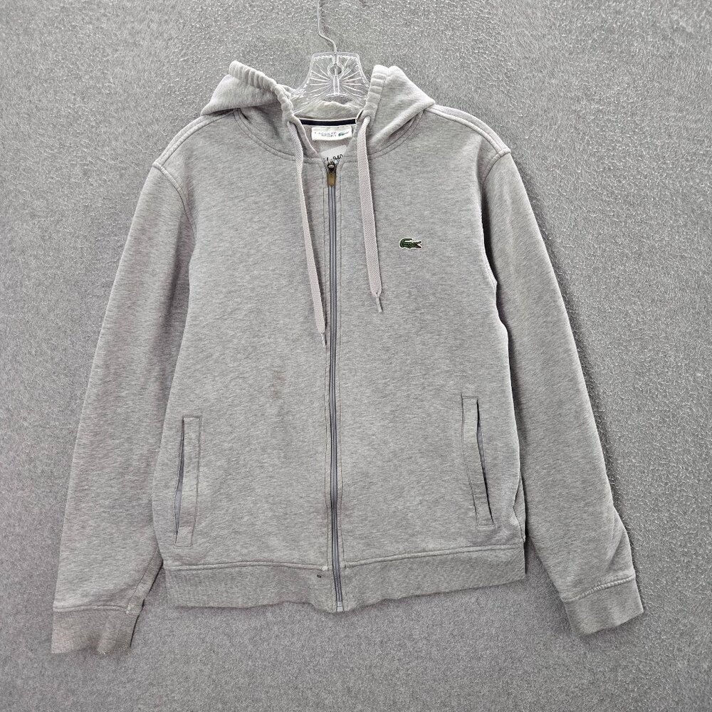 Lacoste Sport Men Hoodie Medium Gray Full Zip Hoodie Logo READ